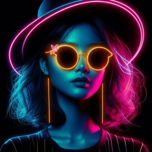 Chinese Fashion Model Neon Style Photo Art Poster Print Home Decor Printable Download cover image.