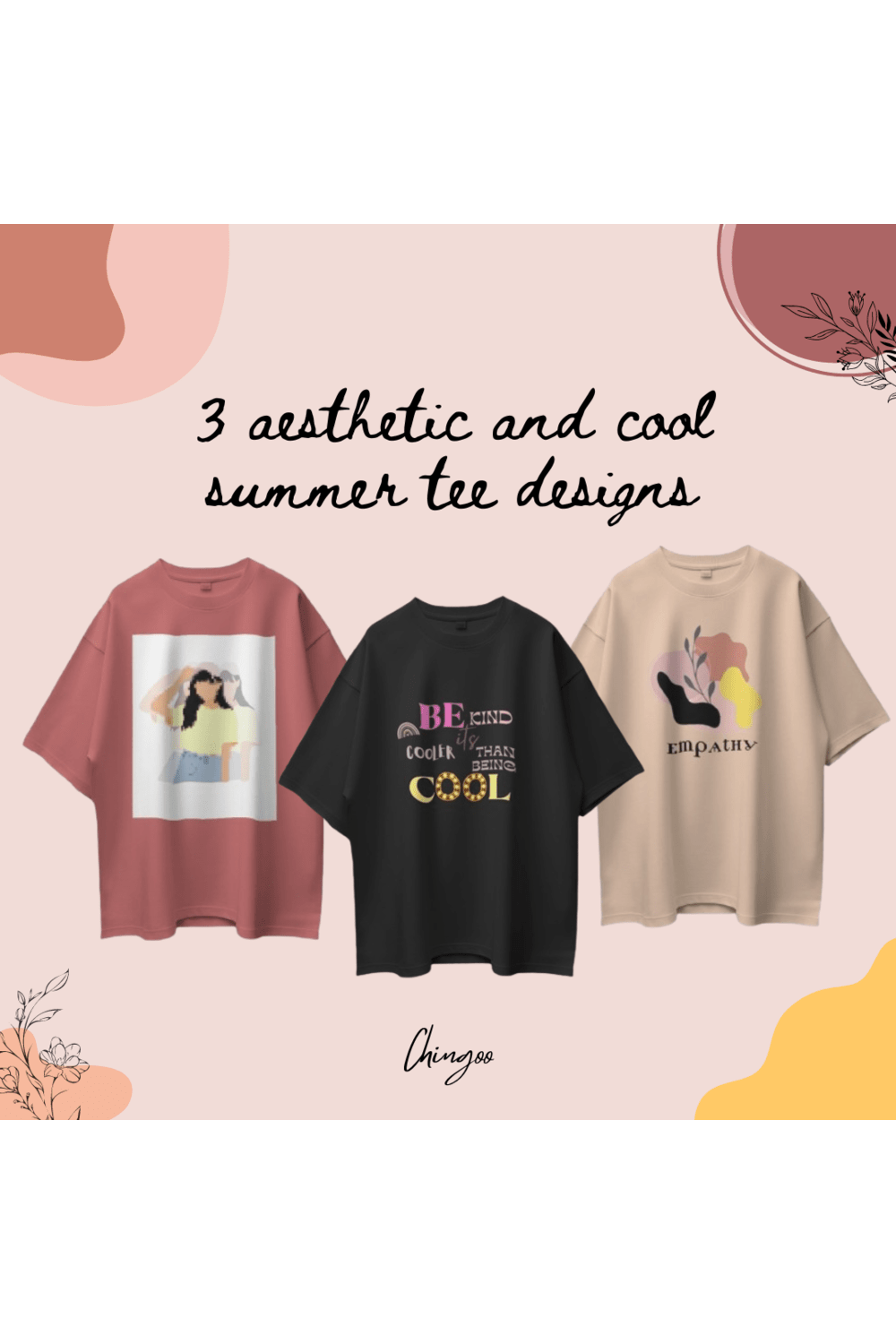 Cute and Aesthetic summer t-shirt bundle of 3 pinterest preview image.