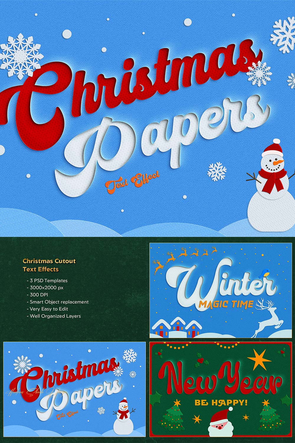Christmas Paper Cutout Effect pinterest preview image.