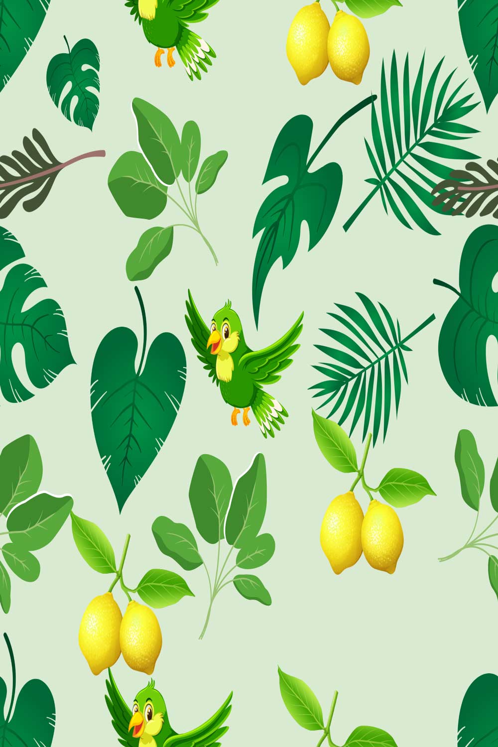 Pattern Design with parrots in the background pinterest preview image.