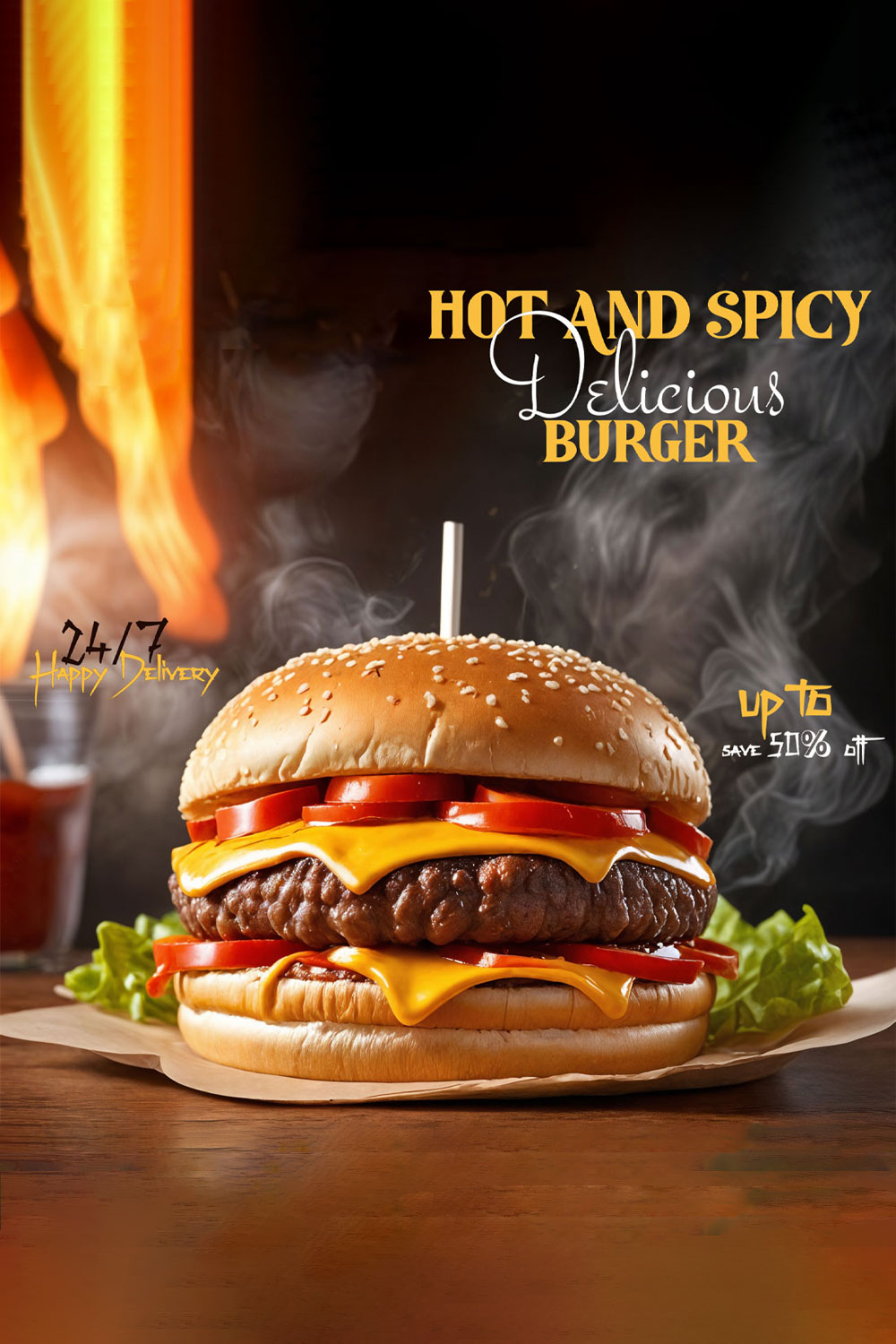 Hot, Spicy and Delicious Burger pinterest preview image.