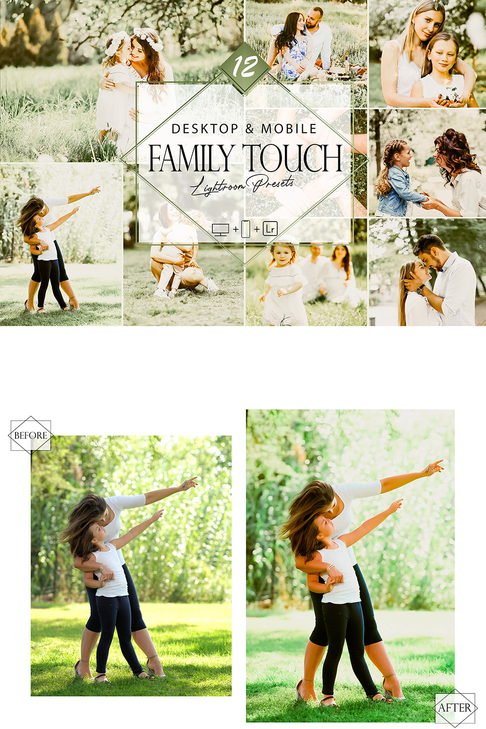 12 Family Touch Lightroom Presets, Romance Mobile Preset, Outdoor Bright Desktop Filter DNG Portrait Lifestyle Theme Blogger Instagram blue pinterest preview image.