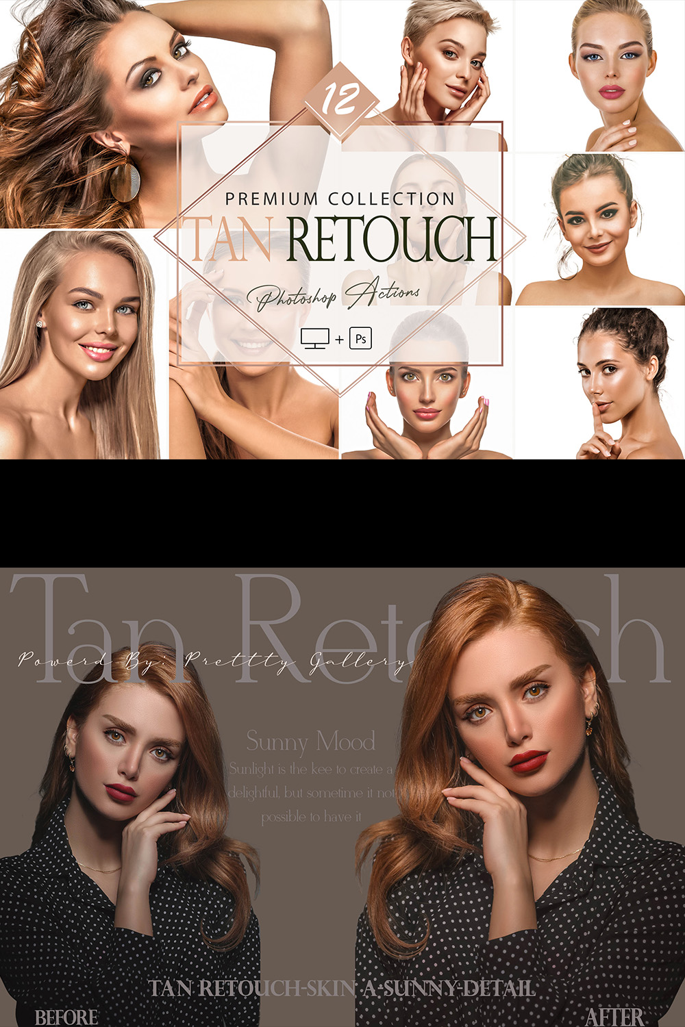 12 Tan Retouch Photoshop Actions, Soft Natural ACR Preset, Atractive girl Filter, Portrait And Lifestyle Theme For Instagram, Blogger, Indoor pinterest preview image.