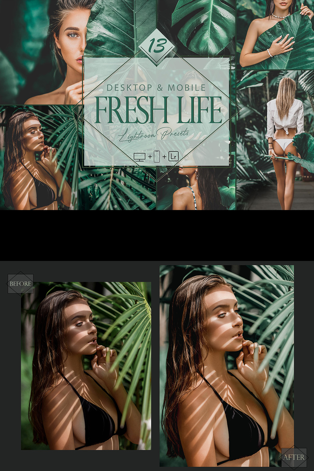 13 Fresh Life Lightroom Presets, Tropical Preset, Summer Desktop LR Filter, DNG Portrait Lifestyle, Top Theme, Valentine Blogger Instagram pinterest preview image.