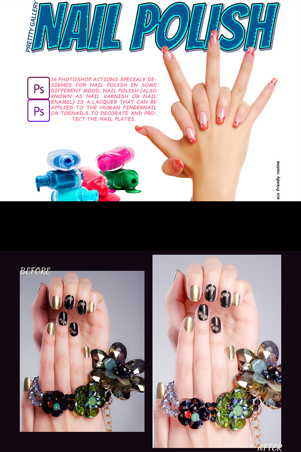 16 Nail Polish Photoshop Actions, Manicure Pedicure ACR Preset, Atractive Shelac Filter, Portrait And Lifestyle Theme For Instagram, Blogger, Beauty pinterest preview image.