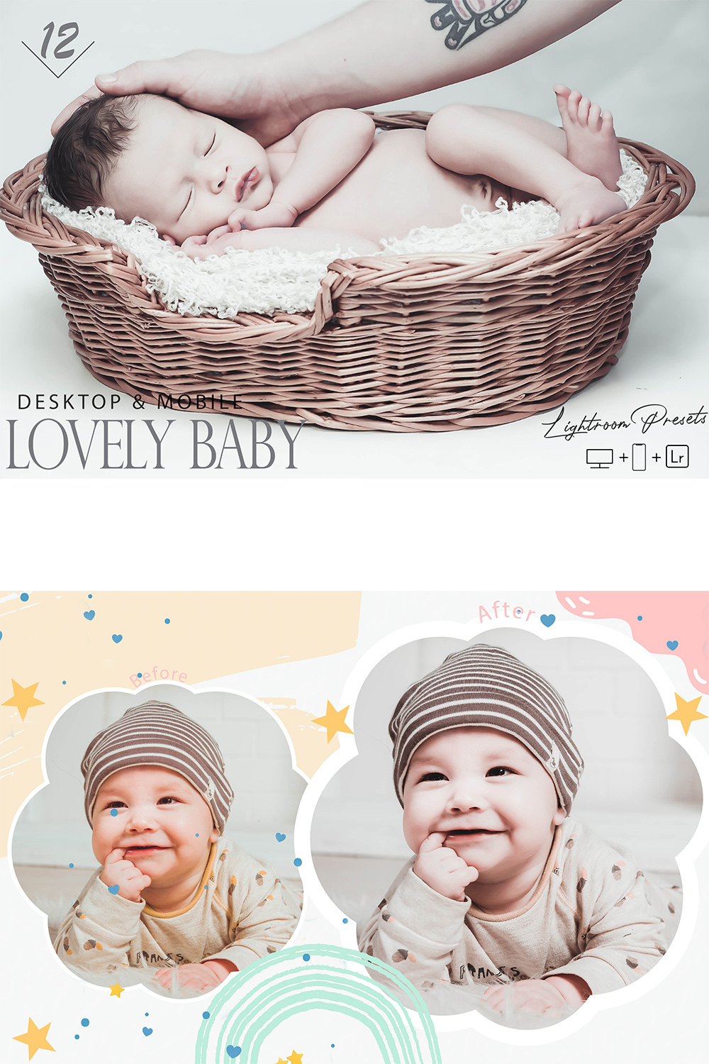 12 Lovely Baby Lightroom Presets, Newborn Preset, Child Desktop LR Filter, DNG Portrait Lifestyle, Top Theme, Autumn Blogger Instagram pinterest preview image.