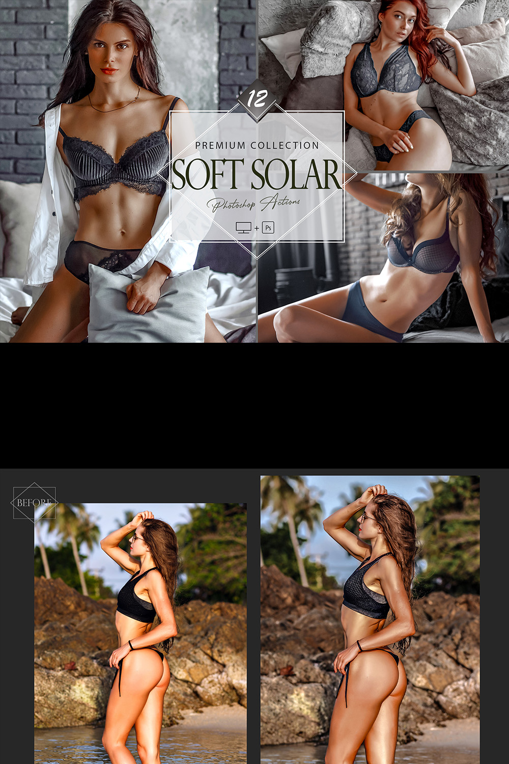 12 Soft Solar Photoshop Actions, Toning Color Grading ACR Preset, Model Filter, Sunkissed Theme For Instagram, Blogger, Bronze pinterest preview image.