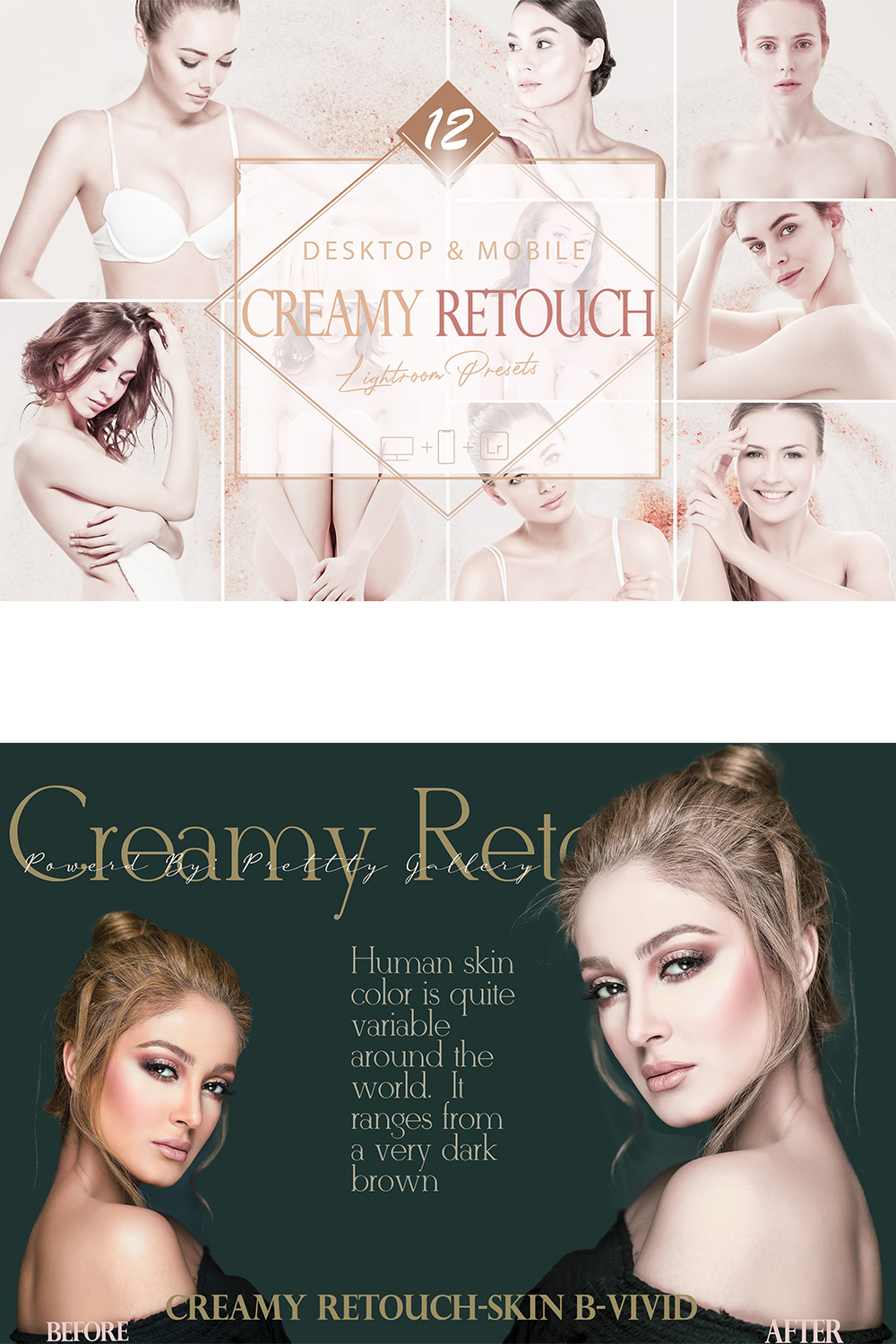 12 Creamy Retouch Lightroom Presets, Cream Bright Mobile Preset, Nude Desktop LR Filter DNG Portrait Lifestyle Top Theme Blogger Instagram pinterest preview image.