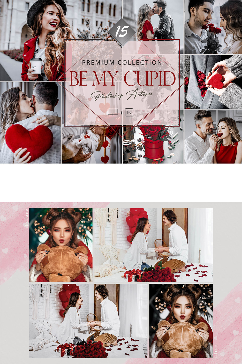 15 Be My Cupid Photoshop Actions, Winter Fashion ACR Preset, Valentine Ps Filter, Portrait And Lifestyle Theme For Instagram, Blogger, gray Outdoor pinterest preview image.