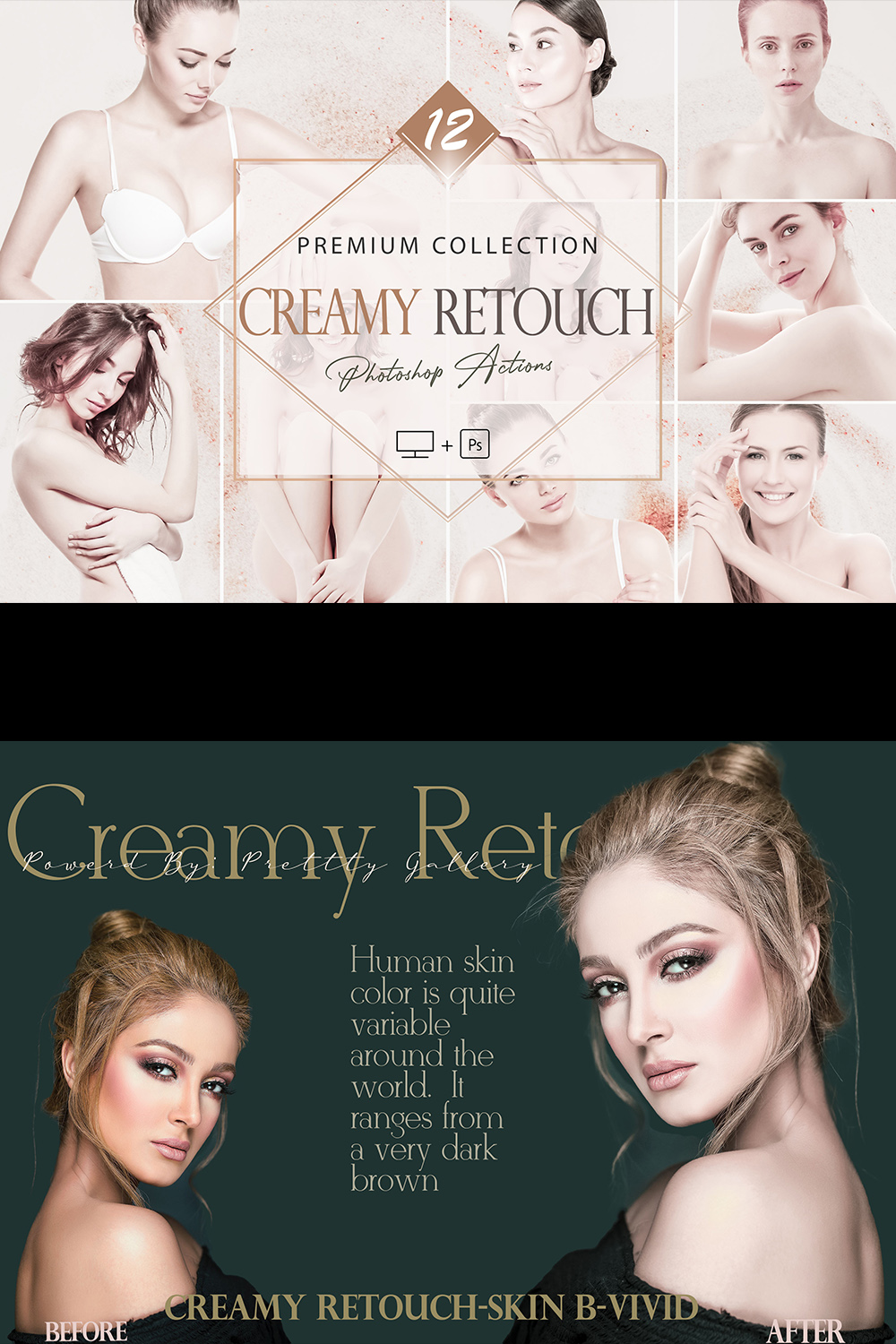 12 Creamy Retouch Photoshop Actions, Cream Bright ACR Preset, Nude Ps Filter, Portrait And Lifestyle Theme For Instagram, Blogger, Outdoor pinterest preview image.