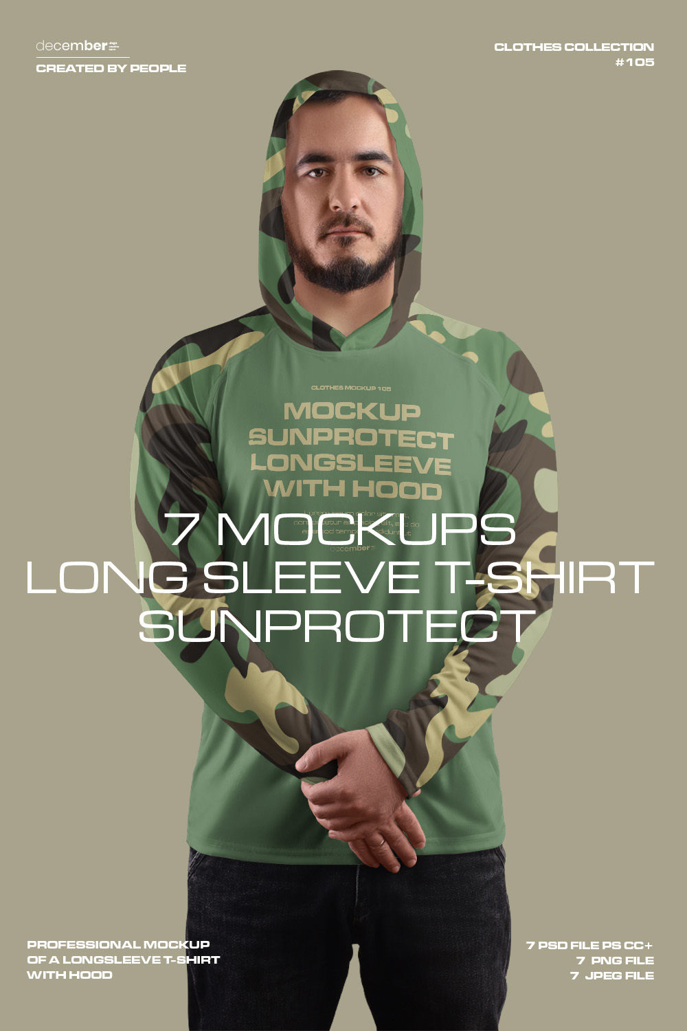 7 Men's Mockups Long Sleeve T-Shirt SunProtect pinterest preview image.