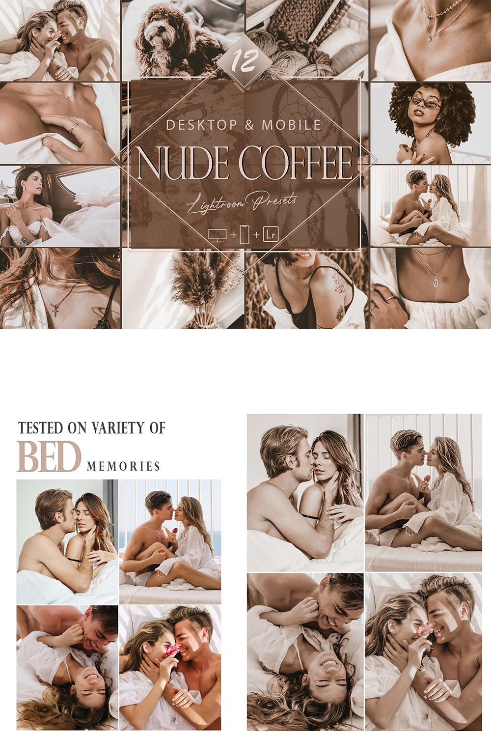 12 Nude Coffee Lightroom Presets, Moody Brownie Mobile Preset, Brown Desktop LR Filter DNG Portrait Lifestyle Top Theme Blogger Instagram pinterest preview image.