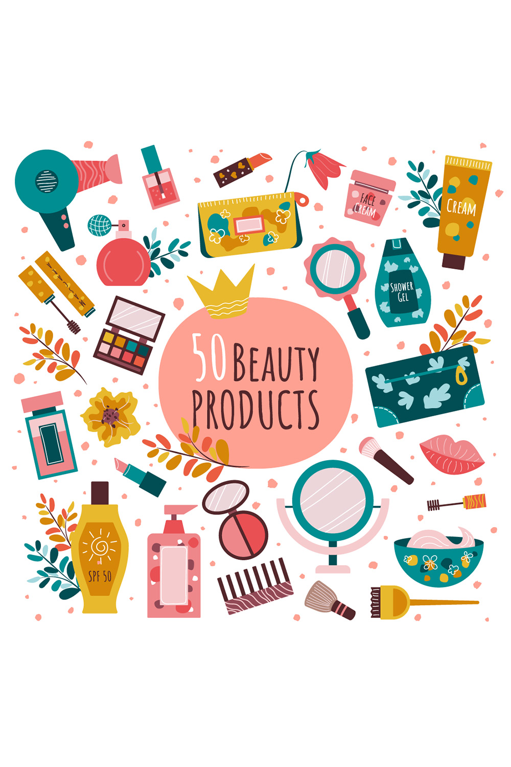 Set of 50 Beauty Products & Makeup pinterest preview image.