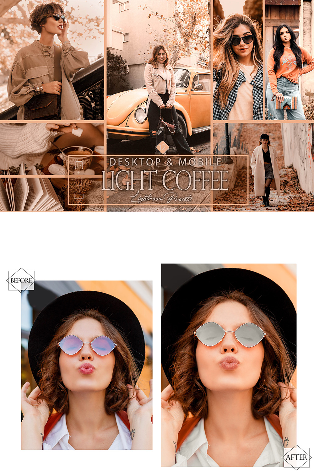 12 Light Coffee Lightroom Presets, Bright Preset, Wormy Desktop LR Filter, DNG Portrait Lifestyle, Top Theme Autumn Blogger Instagram pinterest preview image.