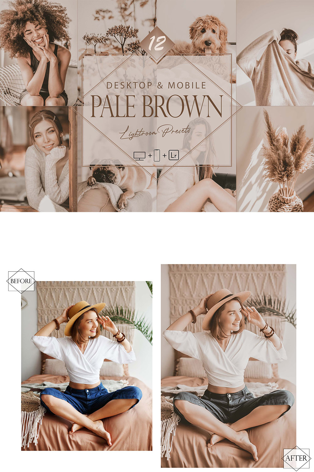 12 Pale Brown Lightroom Presets, Soft Mobile Preset, Brownie Desktop LR Filter DNG Portrait Lifestyle Top Theme Blogger Instagram pinterest preview image.