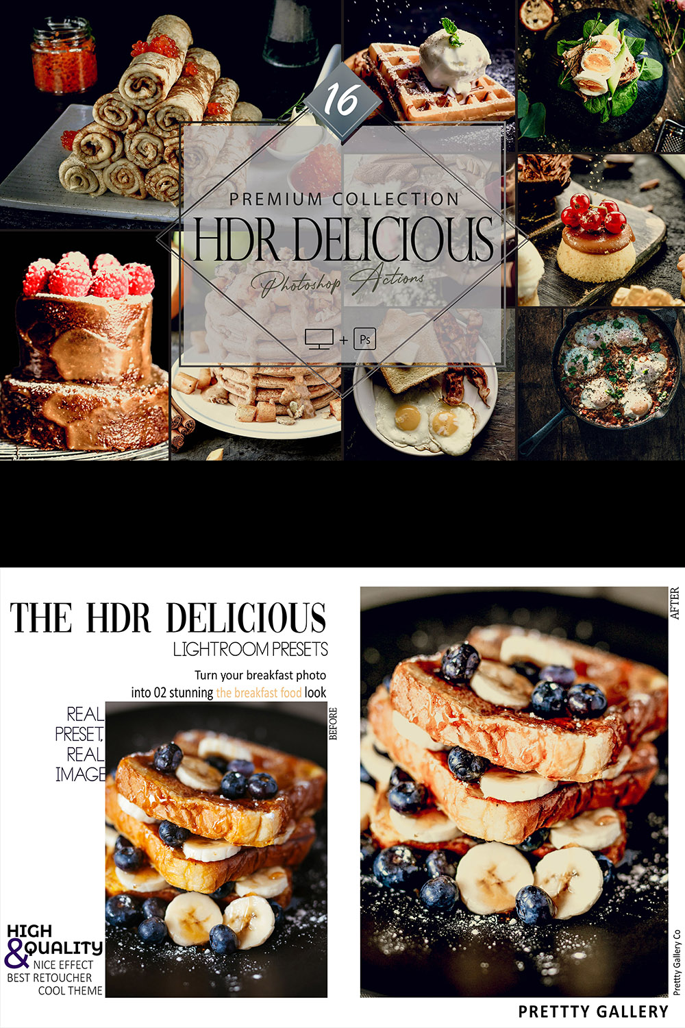 16 HDR Delicious Photoshop Action, Food ACR Preset, Moody Edible Desktop LR Filter DNG Portrait Lifestyle Top Theme Blogger Instagram pinterest preview image.