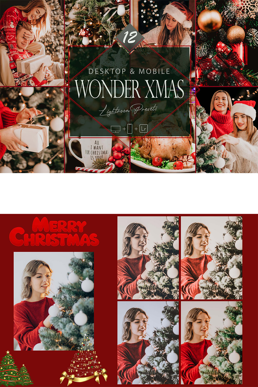 12 Wonder Xmas Lightroom Presets, Christmas Mobile Preset, Moody Desktop LR Filter DNG Portrait Lifestyle Top Theme Blogger Instagram pinterest preview image.