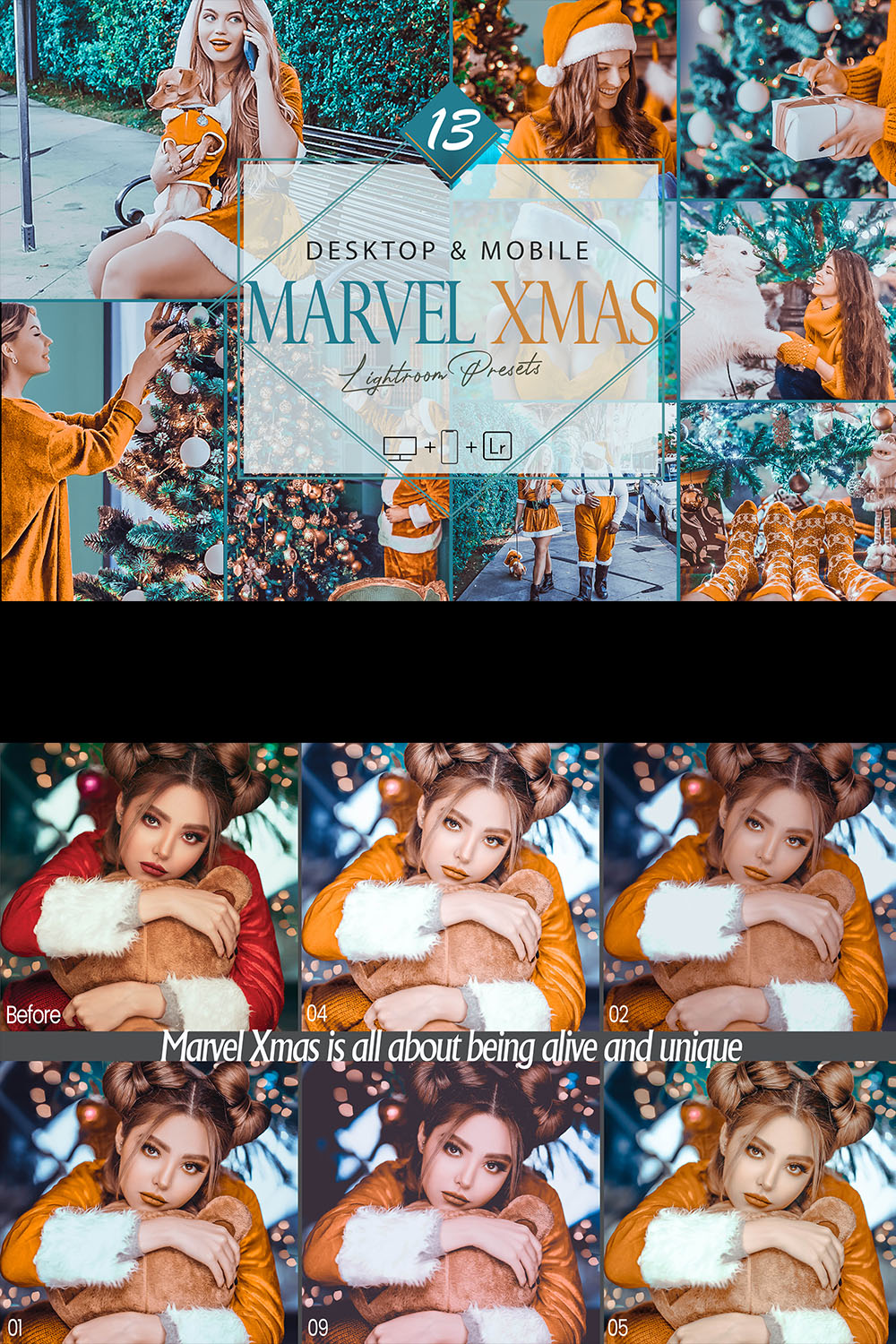 13 Marvel Xmas Lightroom Presets, Teal Orange Christmas Mobile Preset, Thanks Giving Party Desktop Filter DNG Lifestyle Top Theme Blogger pinterest preview image.