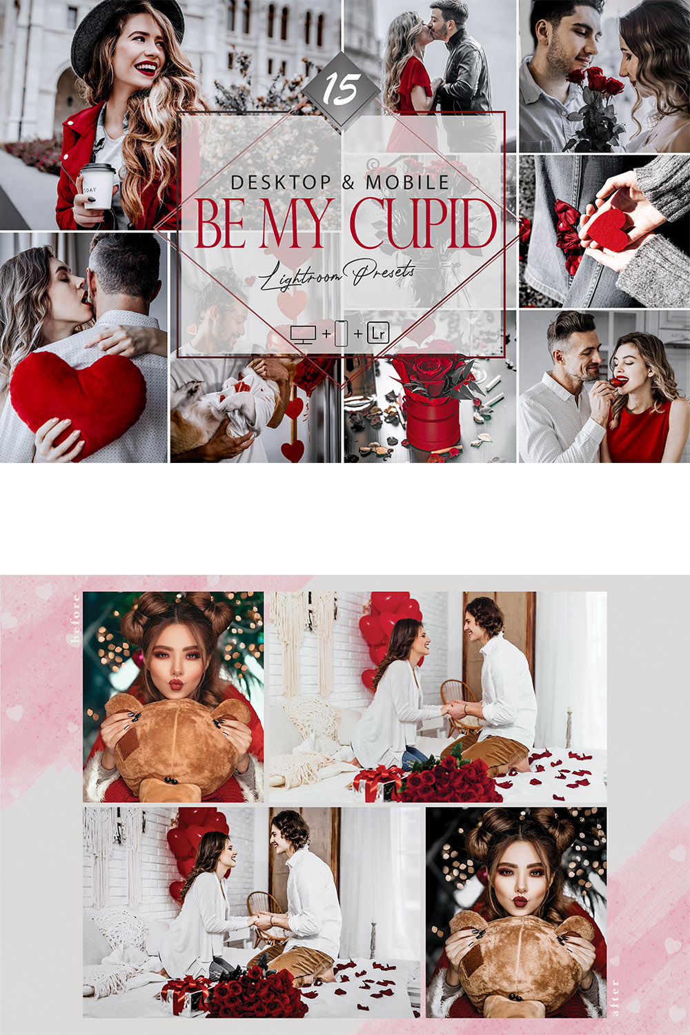 15 Be My Cupid Lightroom Presets, Valentine Fashion Preset, Love Desktop LR Filter, DNG Portrait Lifestyle, Top Theme, Winter Blogger Instagram pinterest preview image.