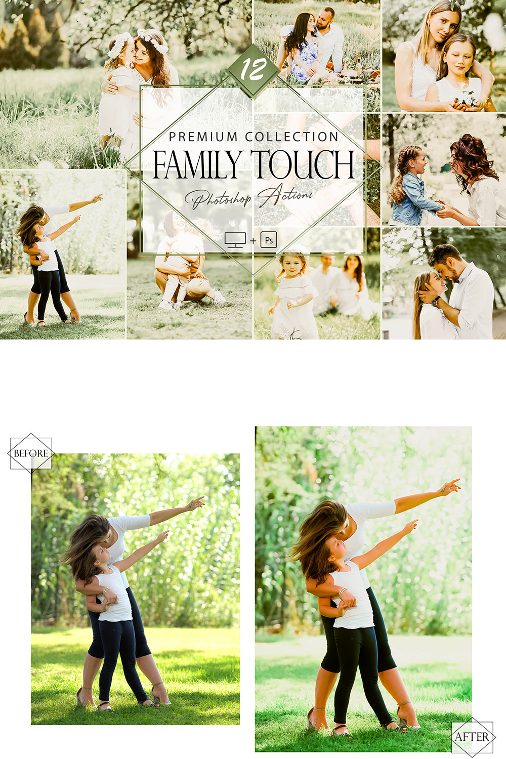 12 Family Touch Photoshop Actions, Romance ACR Preset, Outdoor Bright Ps Filter, Portrait And Lifestyle Theme For Instagram, Blogger, Outdoor pinterest preview image.