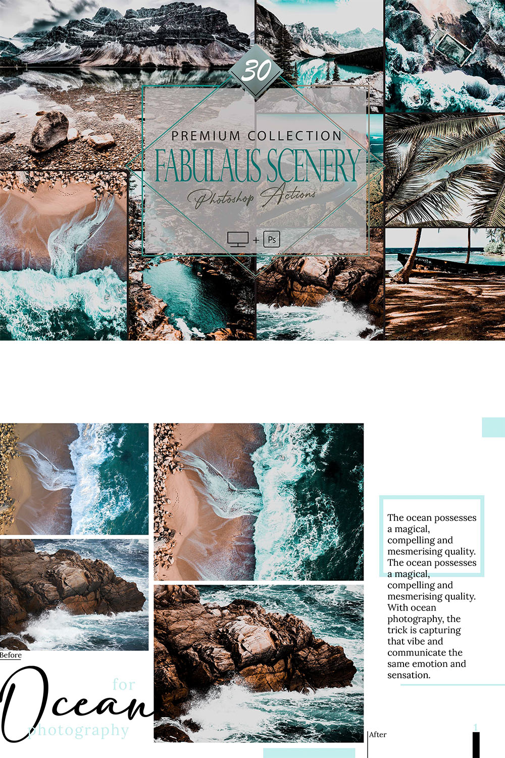 30 Fabulous Scenery Photoshop Actions, Landscape ACR Preset, Documentary Ps Filter, Portrait And Lifestyle Theme For Instagram, Blogger, Outdoor pinterest preview image.