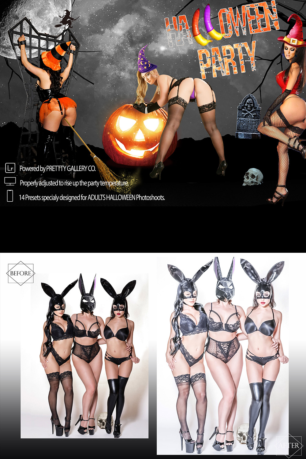 14 Halloween Party Lightroom Presets, Sexy Mobile Preset, Hot Model Desktop Filter DNG Portrait Lifestyle Top Theme Blogger Instagram pinterest preview image.