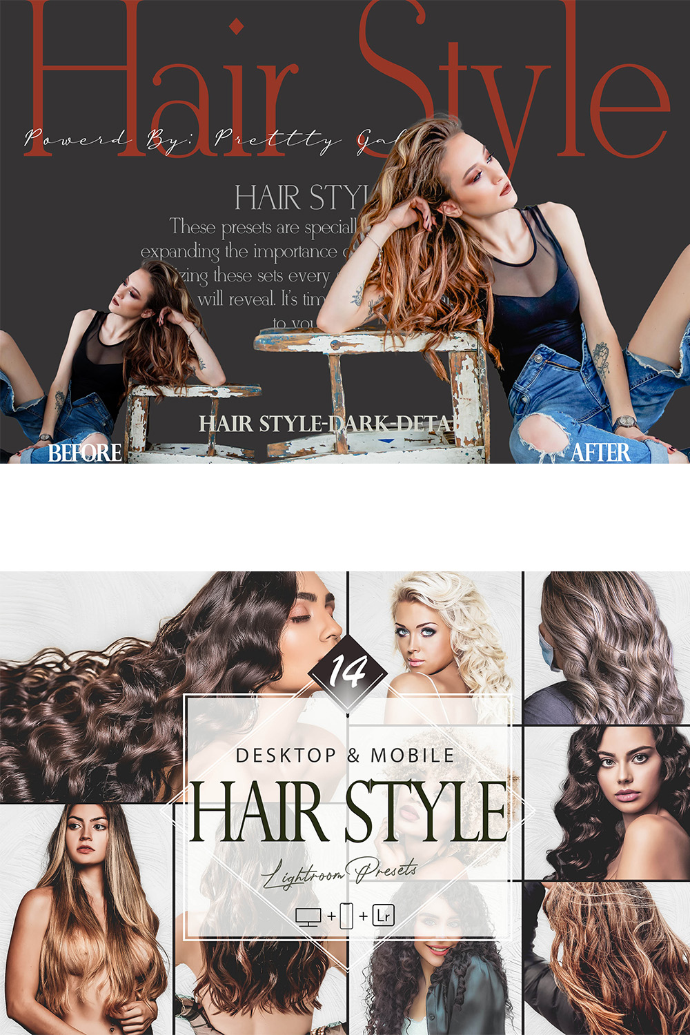 14 Hair Style Lightroom Presets, Beauty Woman Mobile Preset, Bright Hairstyle Desktop LR Filter DNG Portrait Fashion Theme Blogger Instagram Hair pinterest preview image.