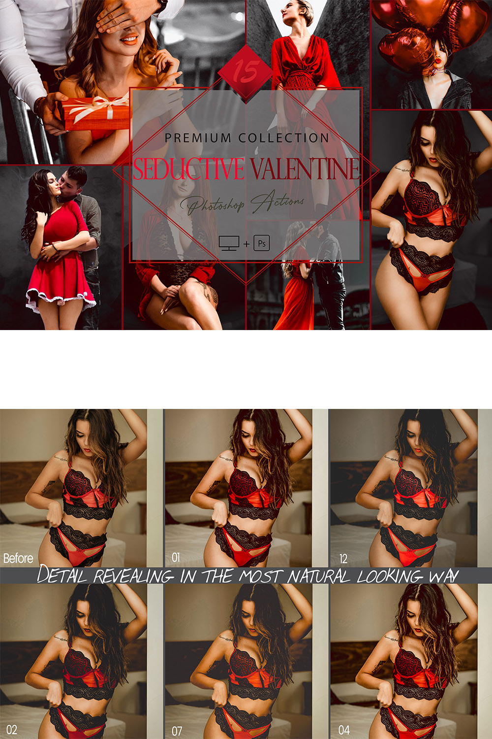 15 Seductive Valentine Photoshop Actions, Lovely ACR Preset, Love Filter, Moody And Dark Theme For Instagram, Blogger, Beauty pinterest preview image.