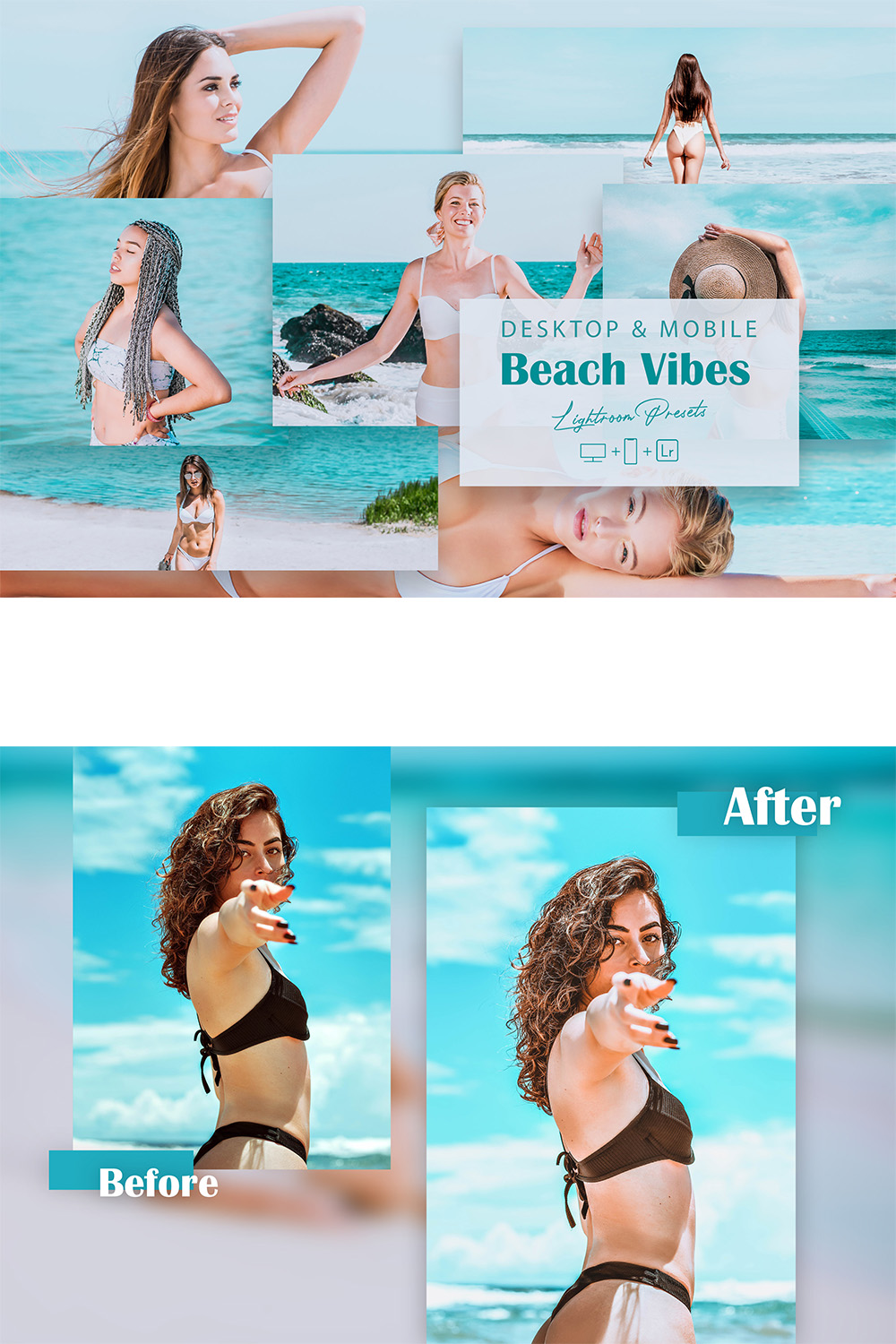 12 Beach Vibes Lightroom Presets, Colorful Preset, Trendy Desktop LR Filter, DNG Portrait Lifestyle, Top Theme, Blogger Instagram pinterest preview image.