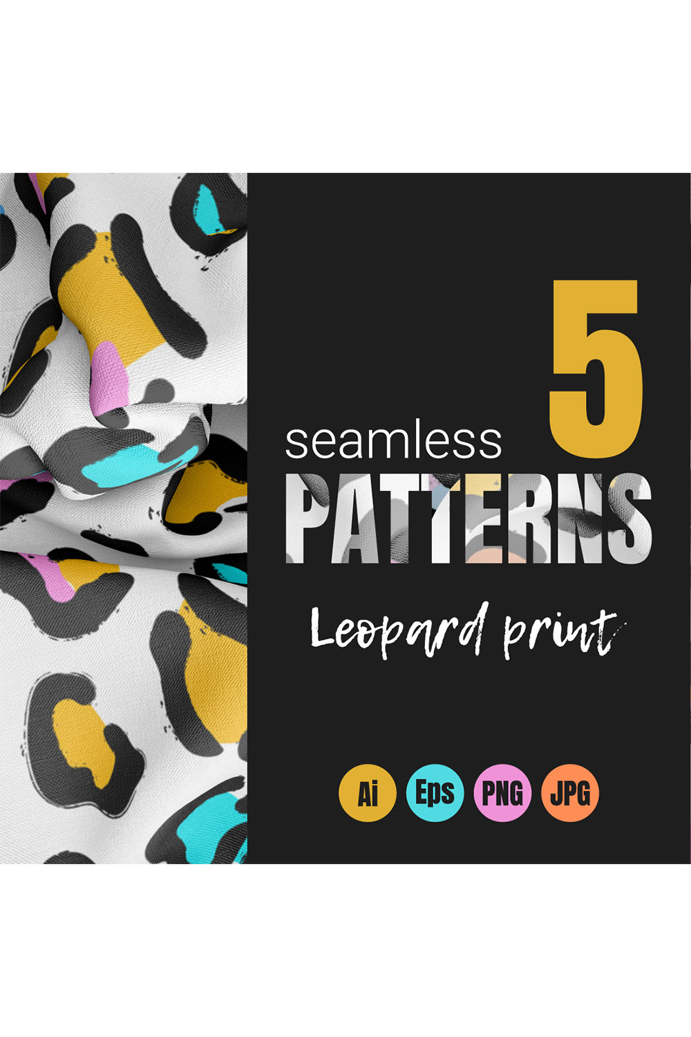 Set of 5 Leopard Print Seamless Patterns pinterest preview image.