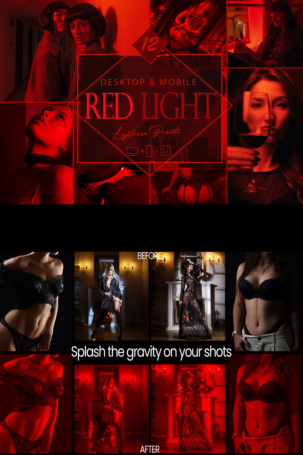 12 Red Light Lightroom Presets, Valentine Mobile Preset, Sexy Desktop LR Filter DNG Artist Influencer Theme Blogger Instagram pinterest preview image.