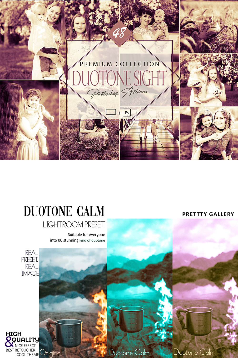 48 Duotone Sight Photoshop Action, Motion Mobile Preset, Feeling Moody Desktop LR Filter DNG Portrait Lifestyle Theme Blogger Instagram Hue pinterest preview image.