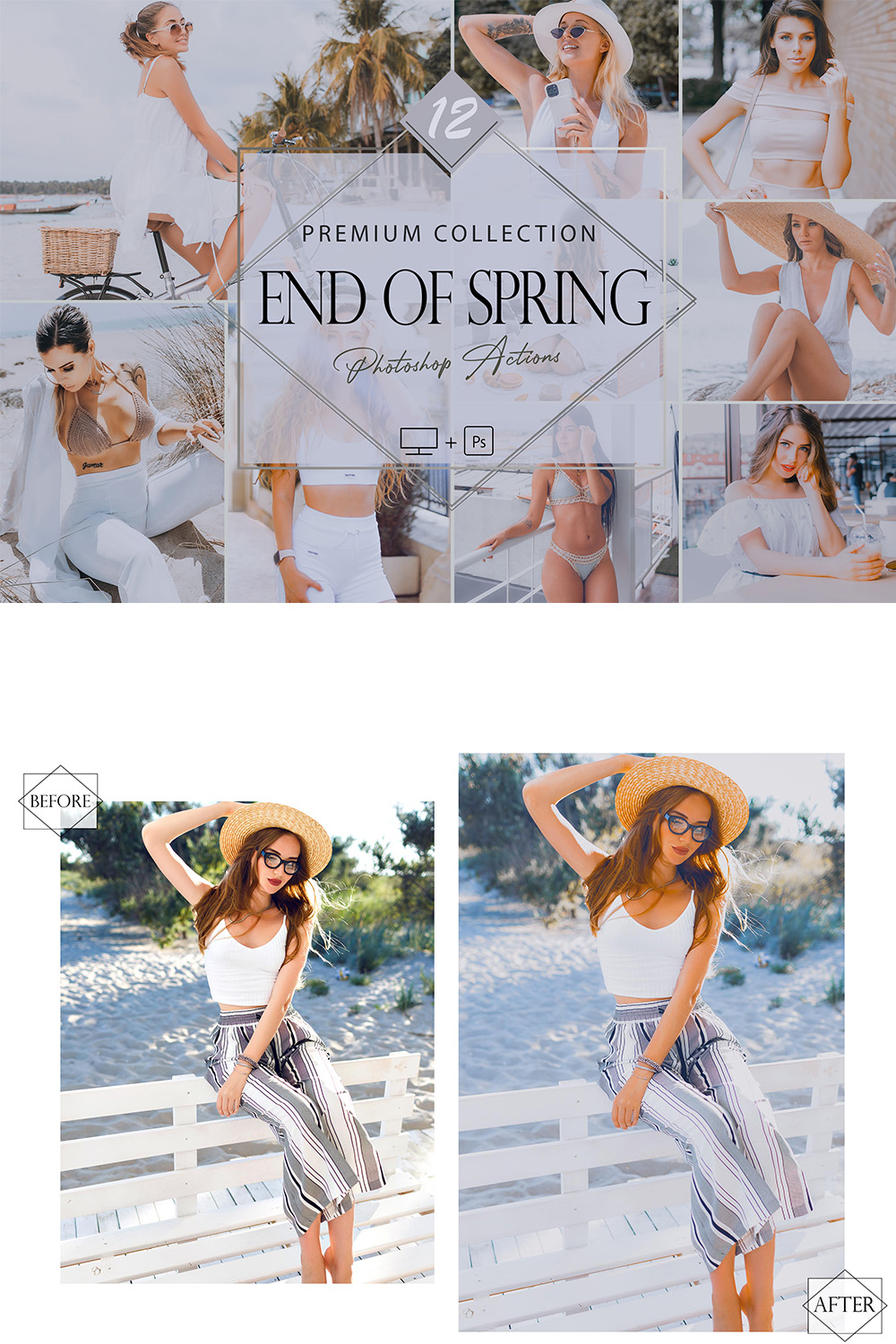 12 Photoshop Actions, End Of Spring Ps Action, Green Summer ACR Preset, Bright Filter, Warm And Cold Lifestyle Theme For Instagram, Blogger, cozy Outdoor pinterest preview image.