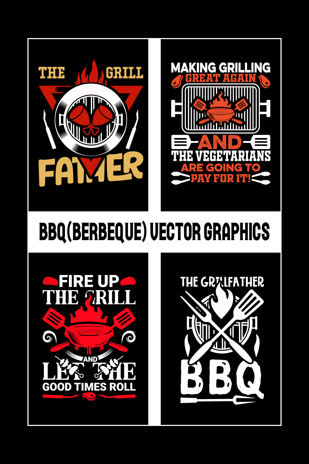 BBQ T-Shirt Design bundle- Barbeque t shirt design bundle- Barbeque Vector Graphics- Barbeque Grill Typography- BBQ SVG Bundle & Quotes pinterest preview image.