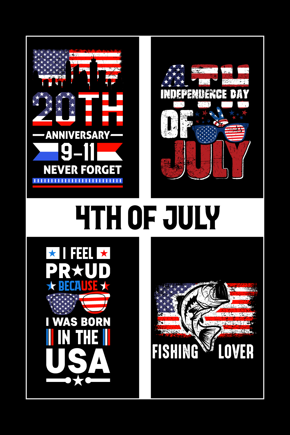 4th July T Shirt Design Bundle- 4th Of July T-shirt- 4th Of July Designs- T-Shirt Design bundle- 4th of July independence day t shirt design bundle pinterest preview image.