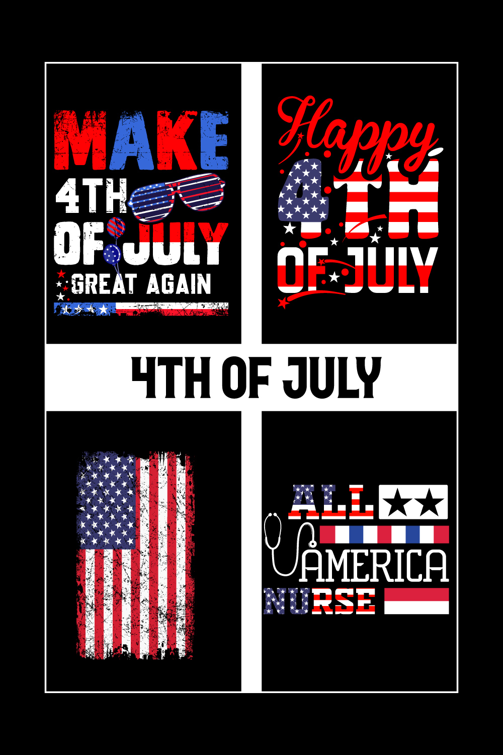 4th July T Shirt Design Bundle- 4th Of July T-shirt- 4th Of July Designs- T-Shirt Design bundle- 4th of July independence day t shirt design bundle pinterest preview image.