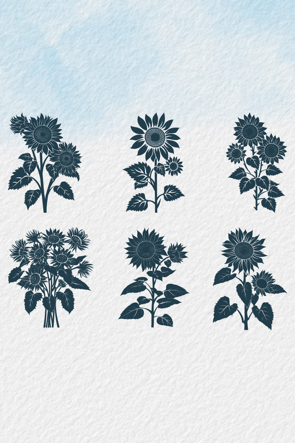 Sunflower bouquet silhouette, sunflower isolated on white background, Vector illustration, silhouette, icon, SVG, characters, Hand-drawn trendy Vector illustration, Sunflower vector pinterest preview image.
