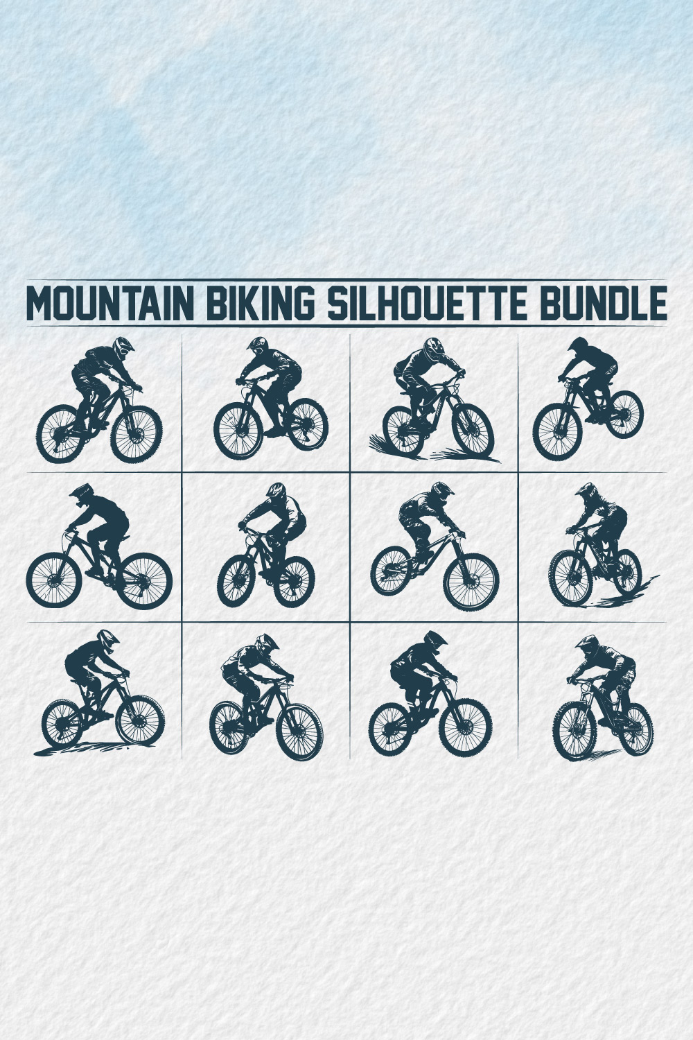 Mountain bike silhouette bundle, Man Cyclist Mountain Biker, Silhouette a cyclist riding mountain bike Vector, Mountain Biking, bike silhouette bundle pinterest preview image.