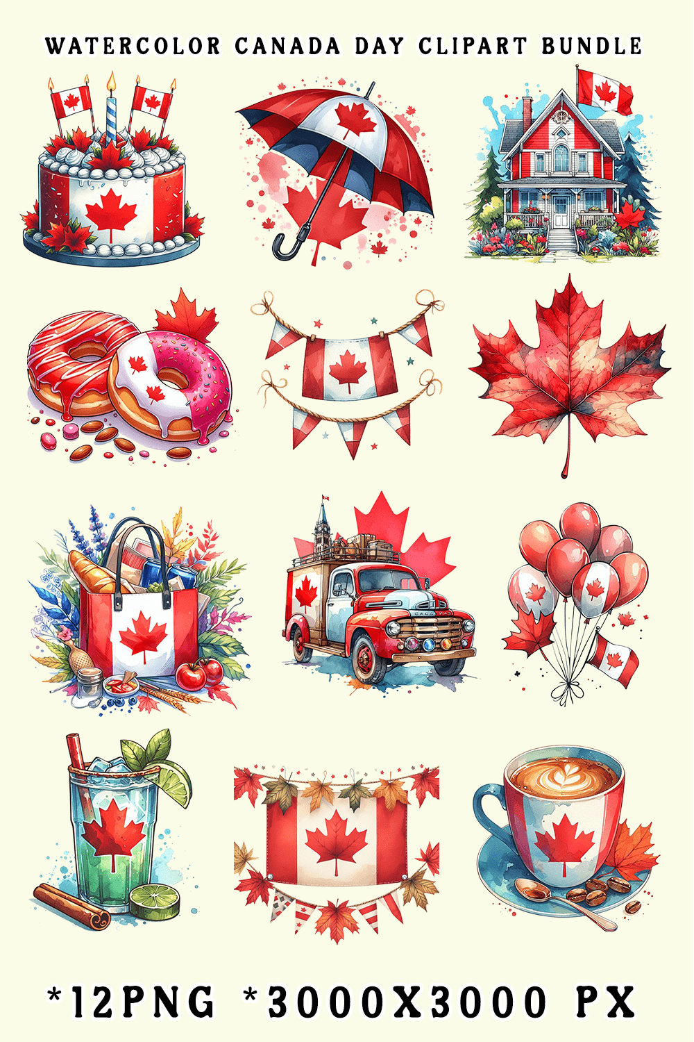 Watercolor Canada Day Clipart Bundle pinterest preview image.