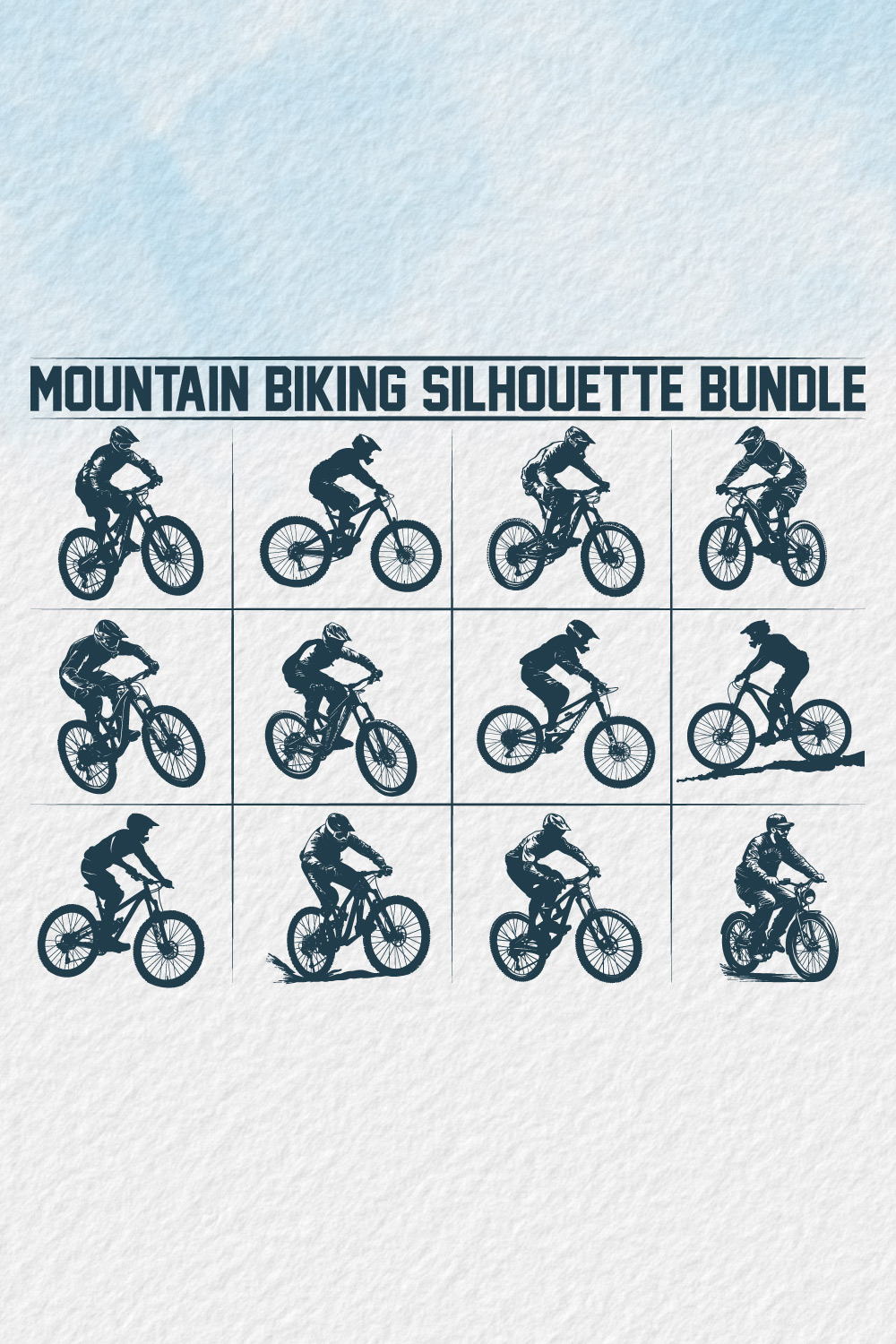 Mountain bike silhouette bundle, Man Cyclist Mountain Biker, Silhouette a cyclist riding mountain bike Vector, Mountain Biking, bike silhouette bundle pinterest preview image.