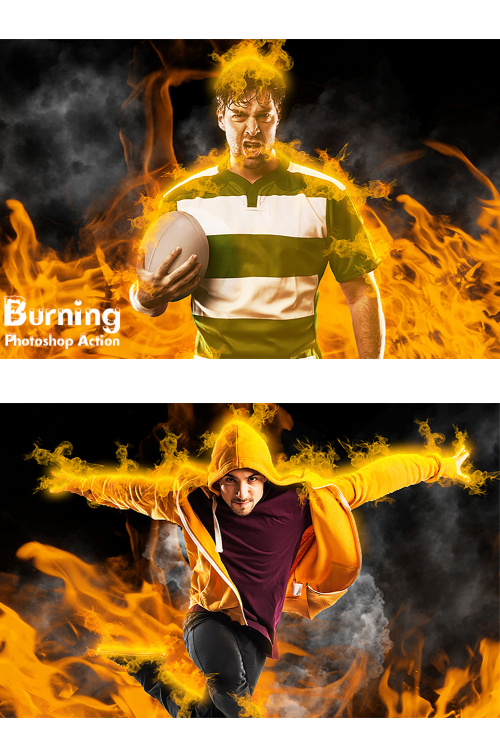 Burning Photoshop Actions pinterest preview image.