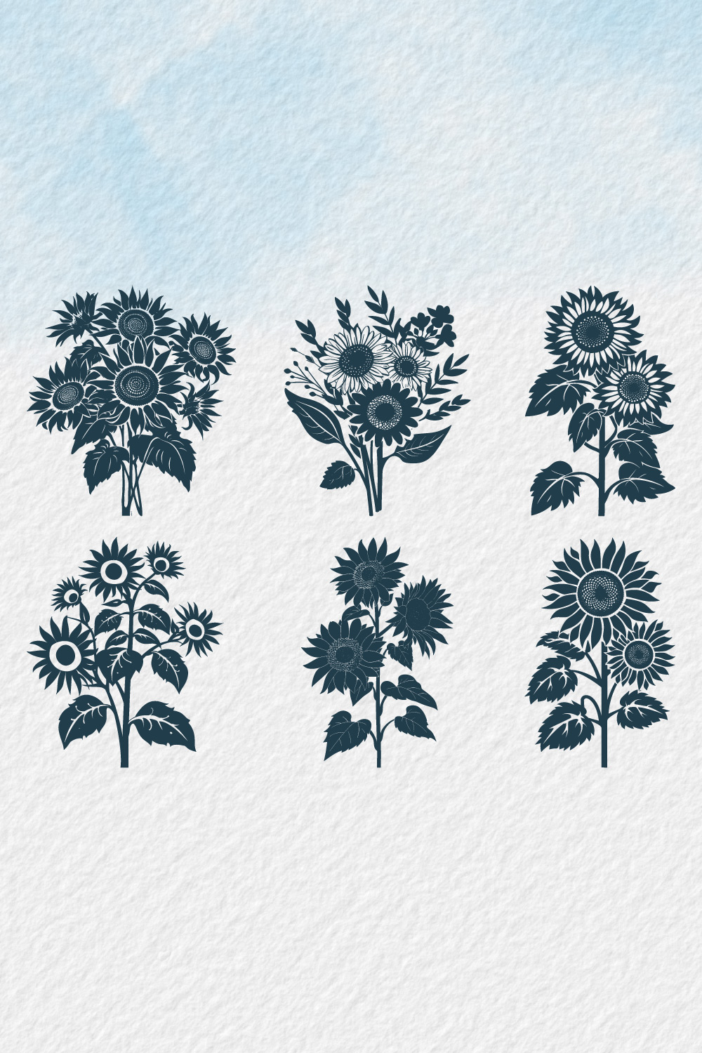 Sunflower bouquet silhouette, sunflower isolated on white background, Vector illustration, silhouette, icon, SVG, characters, Hand-drawn trendy Vector illustration, Sunflower vector pinterest preview image.