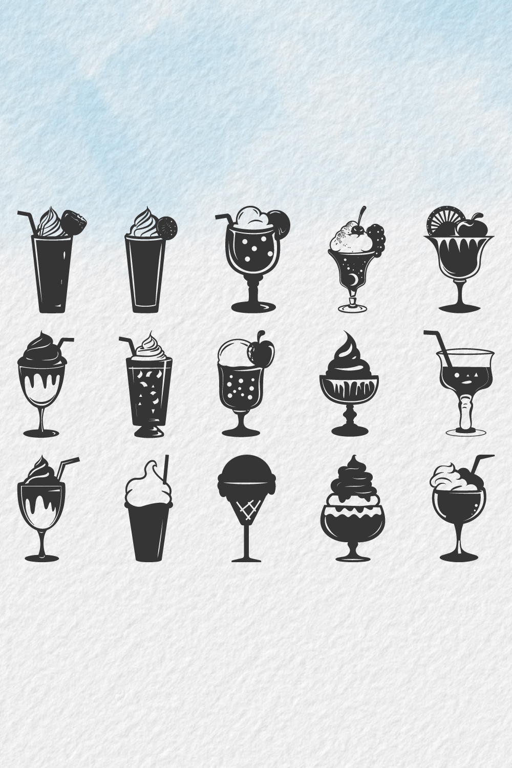 ice cream silhouette, different test drinks ice cream, Ice cream black silhouette icon set, Ice Cream icon Vector pinterest preview image.