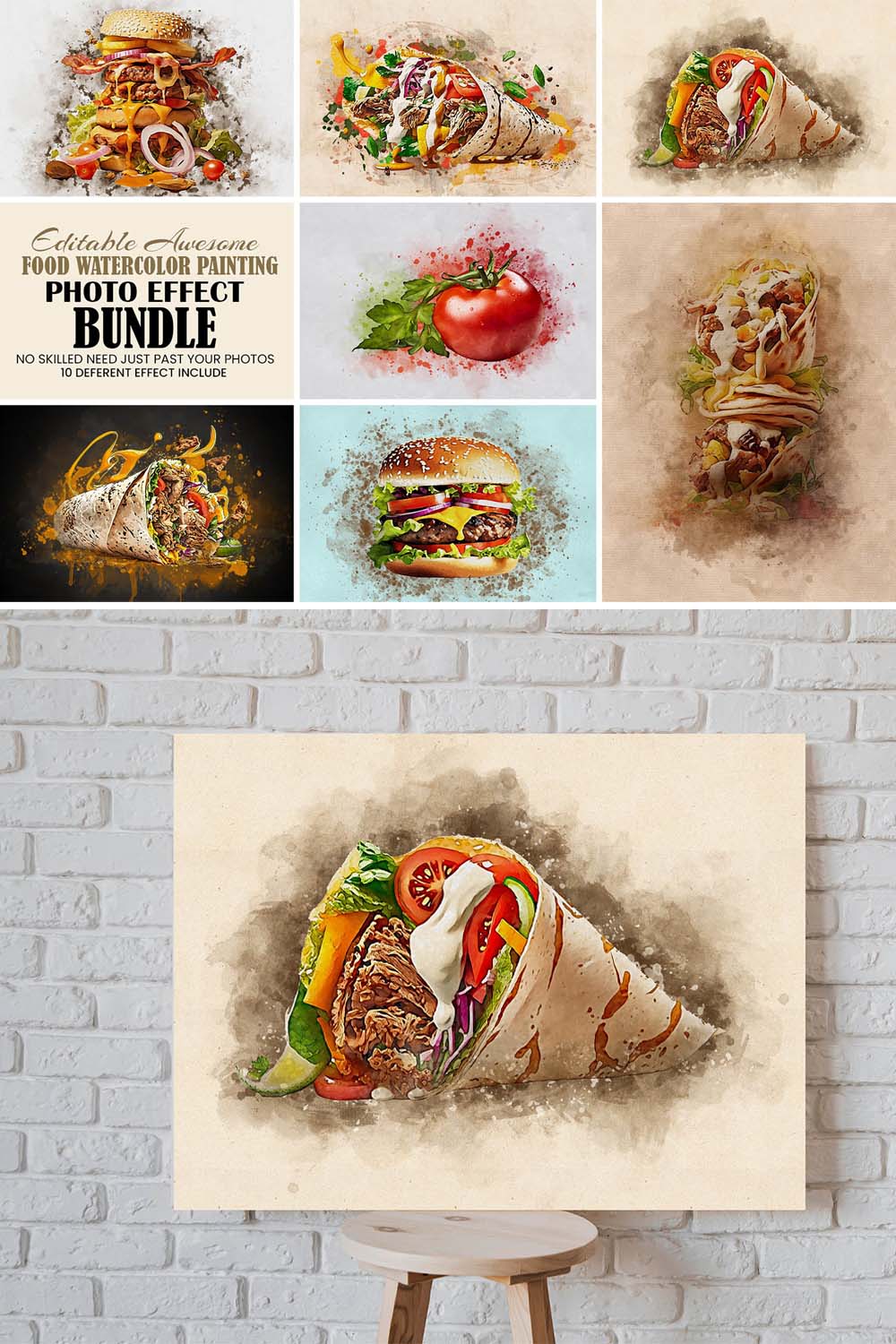 Food Watercolor Painting Effect pinterest preview image.