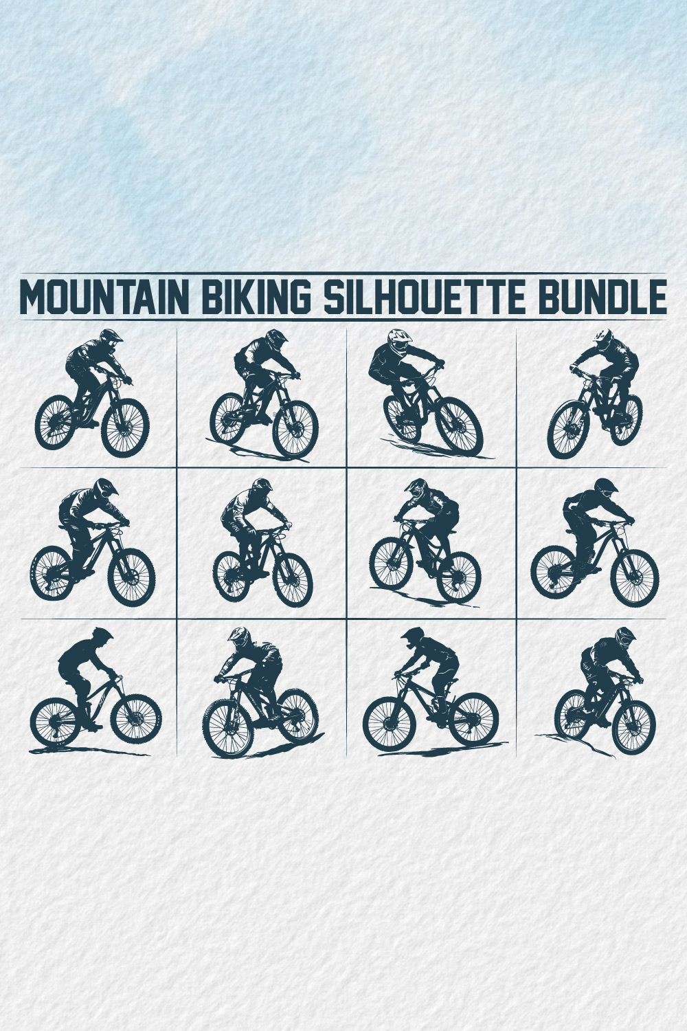 Mountain bike silhouette bundle, Man Cyclist Mountain Biker, Silhouette a cyclist riding mountain bike Vector, Mountain Biking, bike silhouette bundle pinterest preview image.