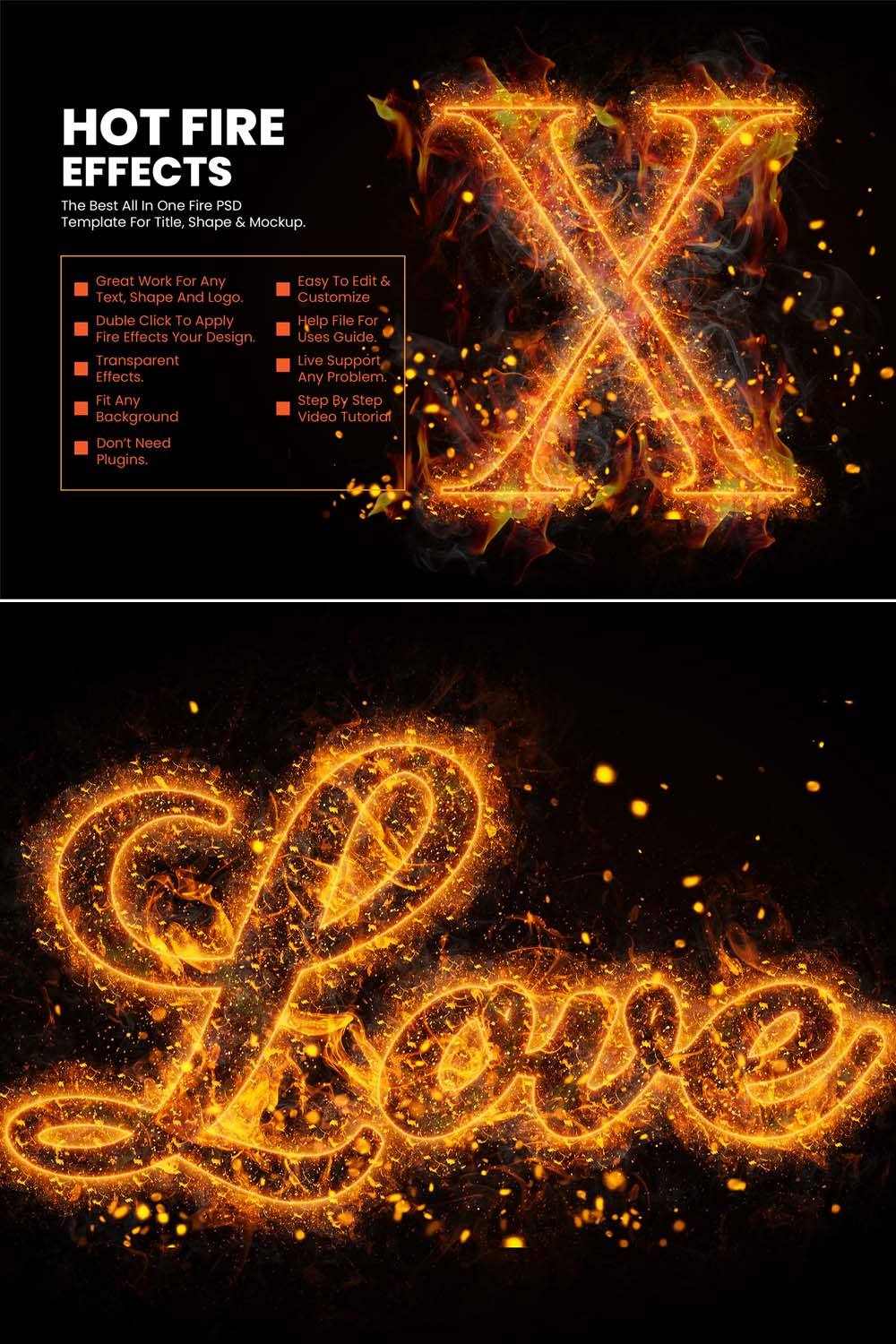 Fire Shape, Text & Logo Effect pinterest preview image.