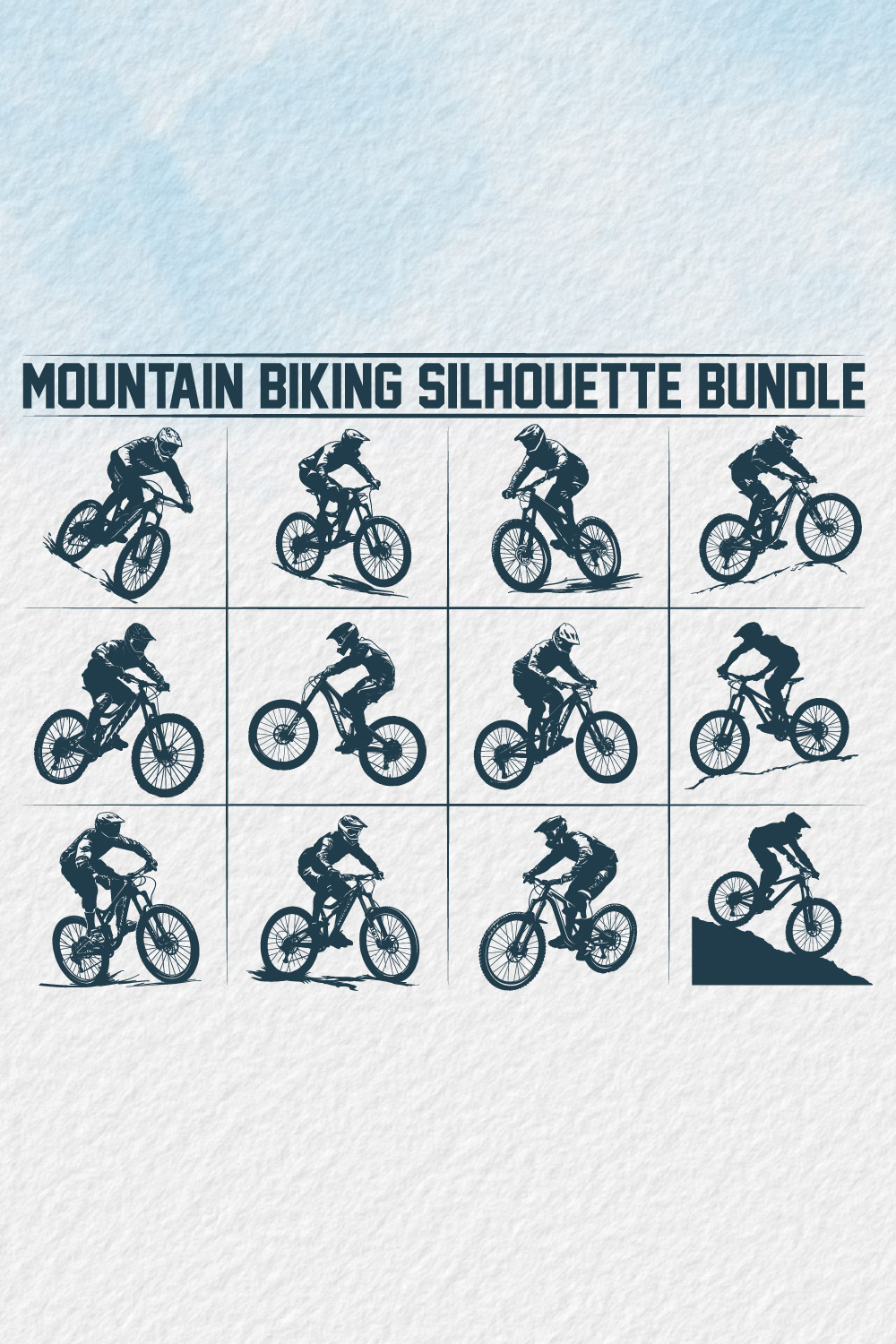 Mountain bike silhouette bundle, Man Cyclist Mountain Biker, Silhouette a cyclist riding mountain bike Vector, Mountain Biking, bike silhouette bundle pinterest preview image.