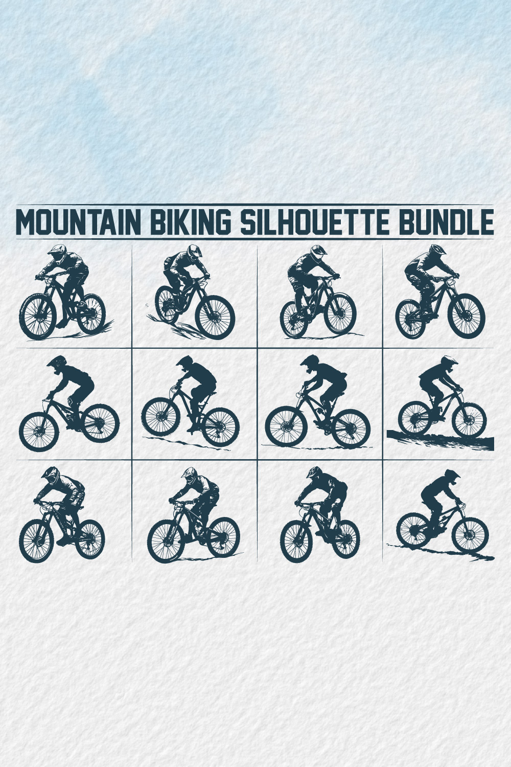 Mountain bike silhouette bundle, Man Cyclist Mountain Biker, Silhouette a cyclist riding mountain bike Vector, Mountain Biking, bike silhouette bundle pinterest preview image.