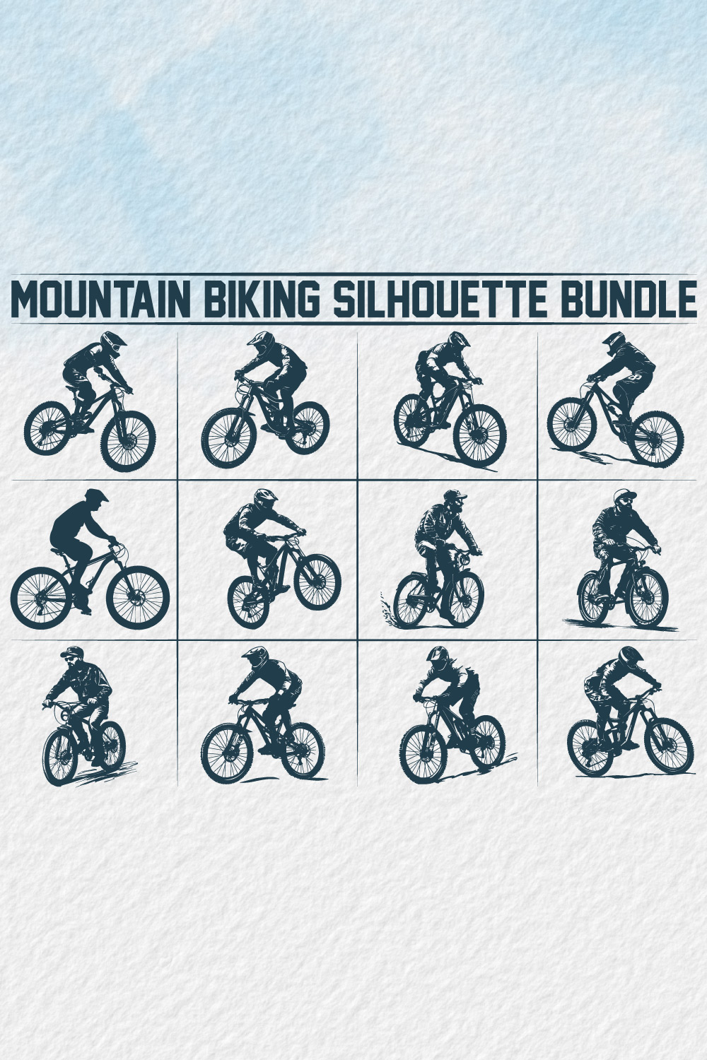 Mountain bike silhouette bundle, Man Cyclist Mountain Biker, Silhouette a cyclist riding mountain bike Vector, Mountain Biking, bike silhouette bundle pinterest preview image.