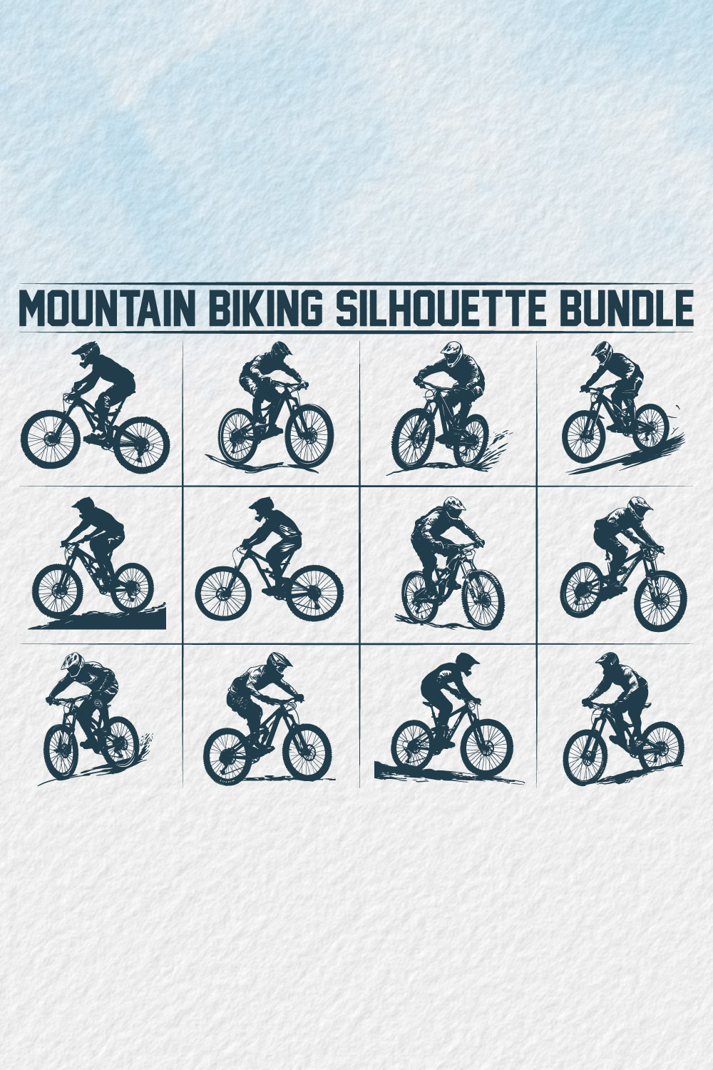 Mountain bike silhouette bundle, Man Cyclist Mountain Biker, Silhouette a cyclist riding mountain bike Vector, Mountain Biking, bike silhouette bundle pinterest preview image.